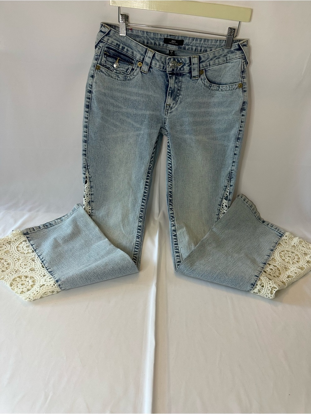 True Religion Joey Low Rise Flare Crochet Bell Bottom Jeans  Size 29